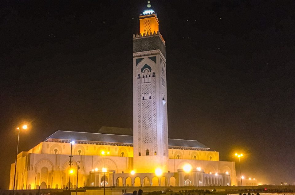 Hassan II mosque at night